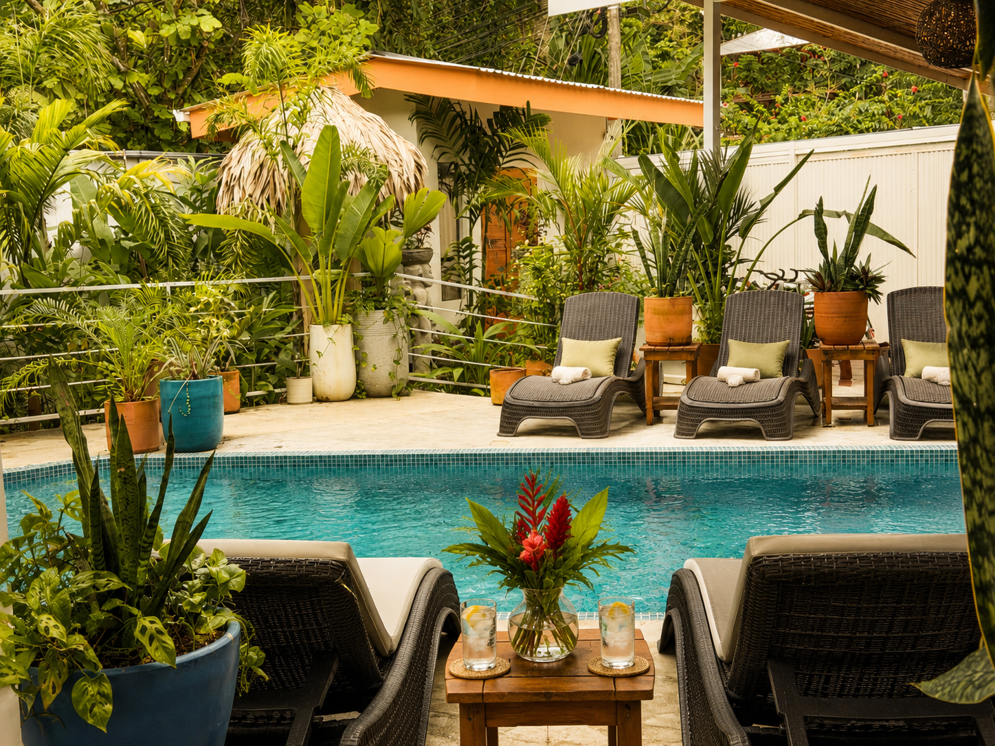 Tropical gardens and open-air lounge at Sanctuary Puerto Viejo